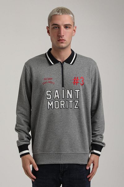 NEW WORLD POLO Crew Neck Gray Melange Slim Fit Sweatshirt 24Fwm60207