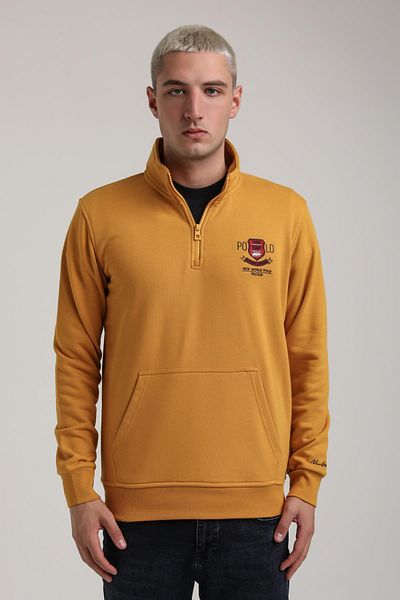 NEW WORLD POLO Stand Collar Mustard Slim Fit Sweatshirt 24Fwm60198