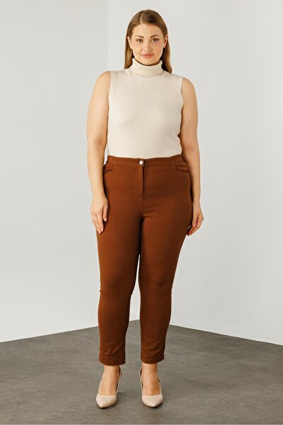 Moda İlgi Modailgi  Beli Lastikli Yan Cep Kanvas Pantolon Taba