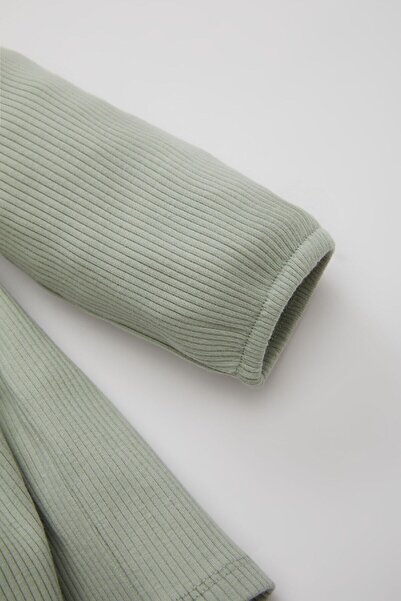 DeFacto Baby Girl Crew Neck Long Sleeve Ribbed Half Button Camisole Basic Solid Dress A7522A524Au