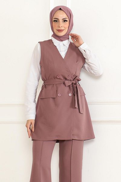 Modamihram Set dublu Dusty Rose - Detaliu centura, Model 19232