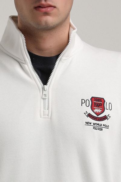 NEW WORLD POLO Stand Collar Ecru Slim Fit Sweatshirt 24Fwm60198
