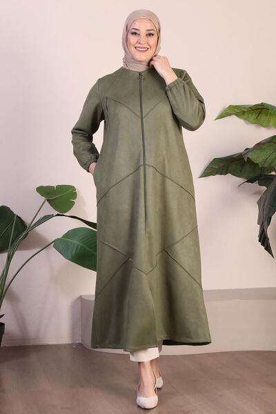 Ferace Women's Large Size Hijab Suede Overcoat Full Size Diamond Patterned Long Hijab Suede Overcoat