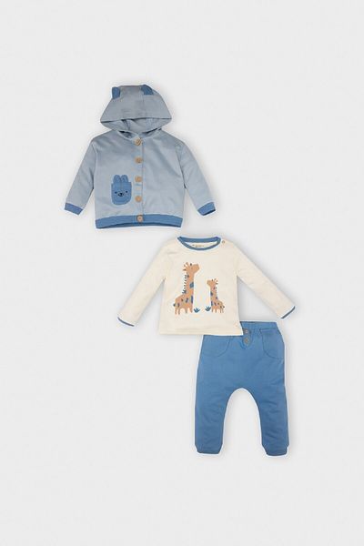 DeFacto Baby-Jungen-Langarm-Kapuzenpullover mit Giraffen-Aufdruck – Jogginghose mit elastischem Bund 3