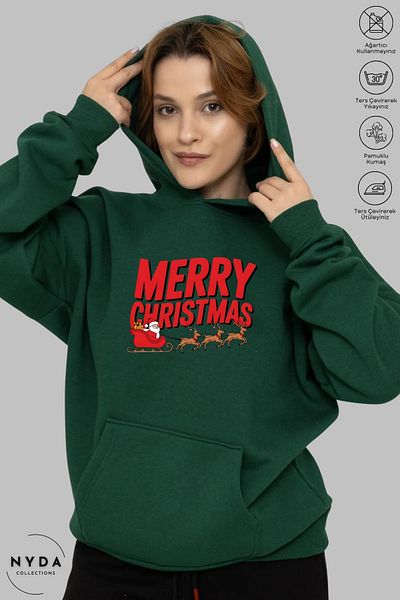 Nyda Collections Καλά Χριστούγεννα με στάμπα Unisex φούτερ με κουκούλα