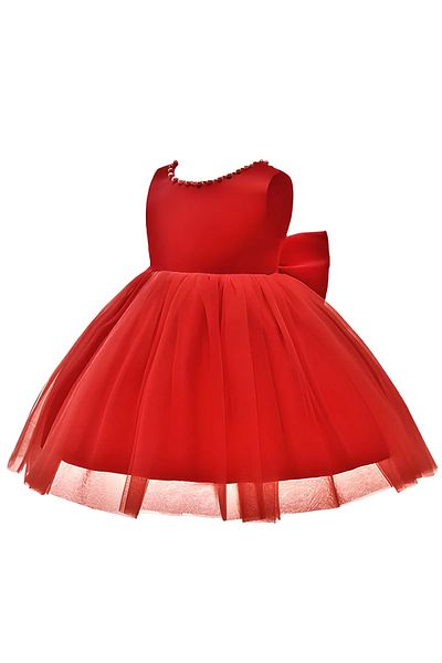 NSMLİFE Girl's Front and Back Collar Pearl Detailed Birthday Special Day Dress
