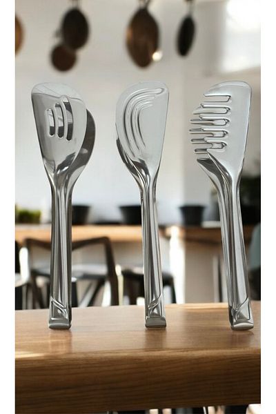 LeesHome Luxury Silver 3-Piece Tongs Set - Salad, Cake, Pasta M-55