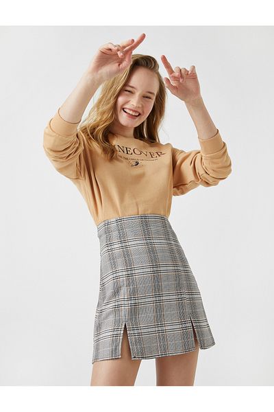 Koton Plaid Mini Skirt with Slit Detail