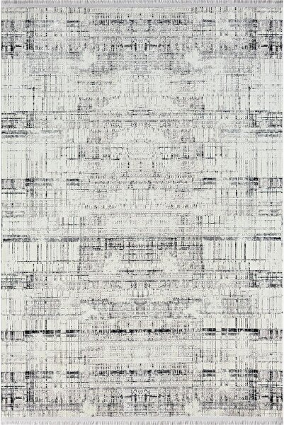 Karmen Halı Best 107 Beyaz Halı Siyah Detaylı Ince Parlak Makinada Yıkanabili...