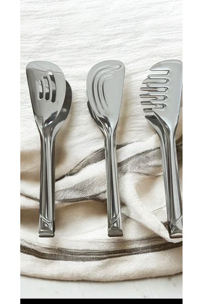 LeesHome Luxury Silver 3-Piece Tongs Set - Salad, Cake, Pasta M-55