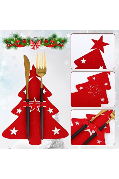 Denseden 6 قطع من خشب الصنوبر المزخرف باللون الأحمر لأدوات مائدة عيد الميلاد ...