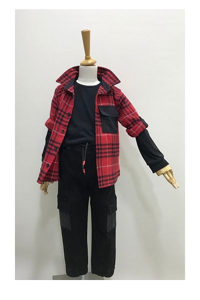 Çikoby Boys Red Jumper Shirt- Black Jean Pants- Black Tshirt Suit