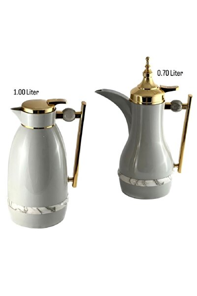 AVCI HOME MAKER 2 PIECES SET FLASK 0.7 LITRE AND 1 LITRE - LIGHT GREY AND GOLD