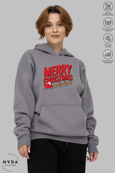 Nyda Collections Καλά Χριστούγεννα με στάμπα Unisex φούτερ με κουκούλα