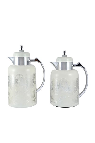 AVCI HOME MAKER طقم قارورة مكون من قطعتين سعة 0.7 لتر و1 لتر - أبيض وفضي