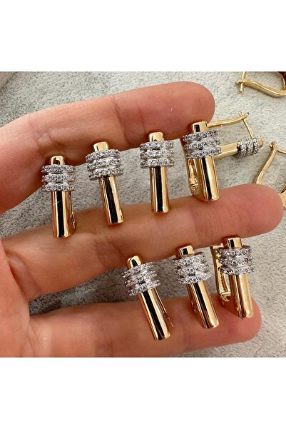 gb güliz bilbay jewelry store Özel Seri Dikdörtgen Plaka Üzeri Gümüş Zirkon Taş Detay Serenay Küpe