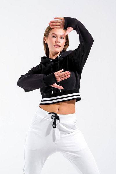 Signature Style 724500 _Women's Hooded Knitwear Banded Crop Sweatshirt