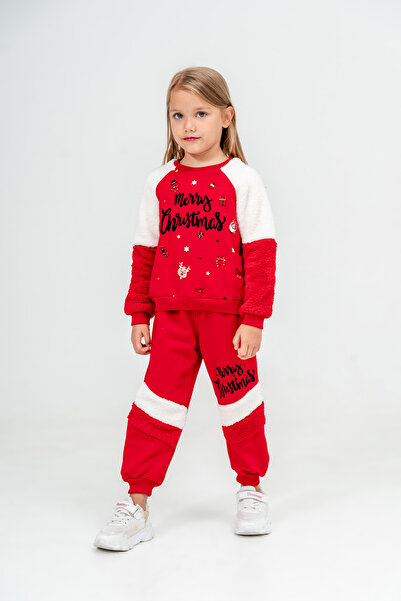 Eray Kids Yılbaşı Temalı Kolları Polarlı Kız Çocuk Eşofman Takımı