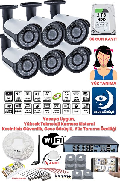 Kadraj Güvenlik Kamera Seti - 6 Kameralı - 5mp Sony Seculens, Full Hd, Gece G...