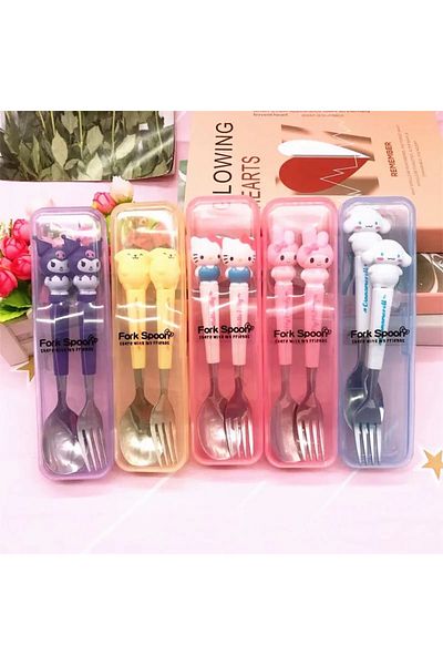 Meyra Accessories Sanrio Kawaii Spoon Fork Anime Hello Kitty My Melody Stainless Steel Fork Knife Spoon 1Set of 2