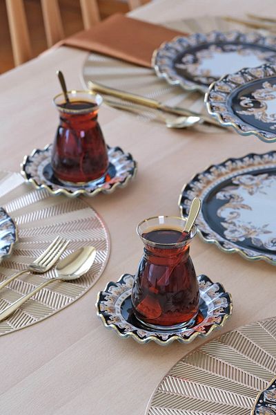 Glore Ragusa Gold Gilded Glass Tea Plate Set for 6 People