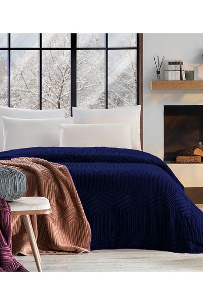 Özdilek Prestige Dark Blue Double Blanket - Boxed, 220 X 240
