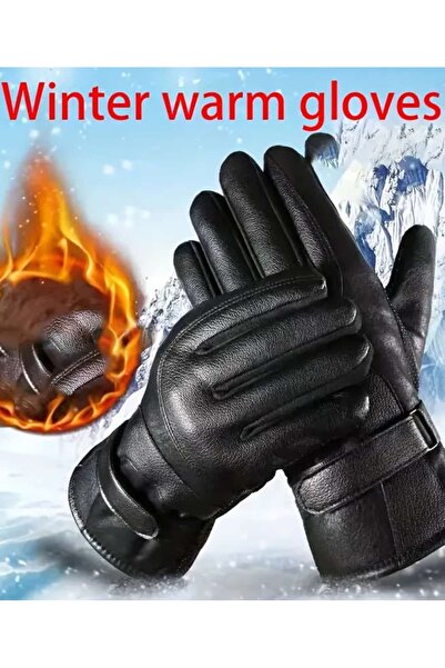 ÇEÇEN HOME Erkek Kış Sıcak Eldiven Suni Deri, Kancalı ve Düğmeli Kapatma, Sıc...