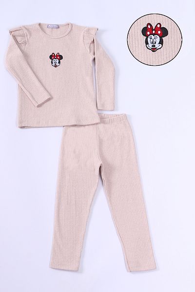 HÇM E25 Model - Girls' Embroidered Knitwear Set with Ruffled Sleeves