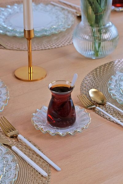 Glore Marche Gold Gilded Glass Tea Plate Set for 6 People