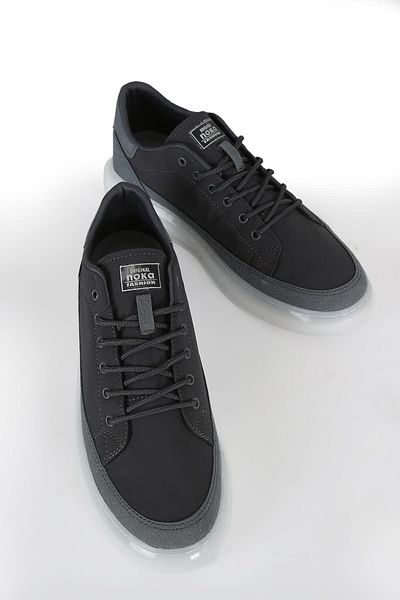 Anıl Ayakkabı Nk Leon Men's Grey Smoked Suede Parachute Fabric Memory Foam Sole Casual Walking Shoes