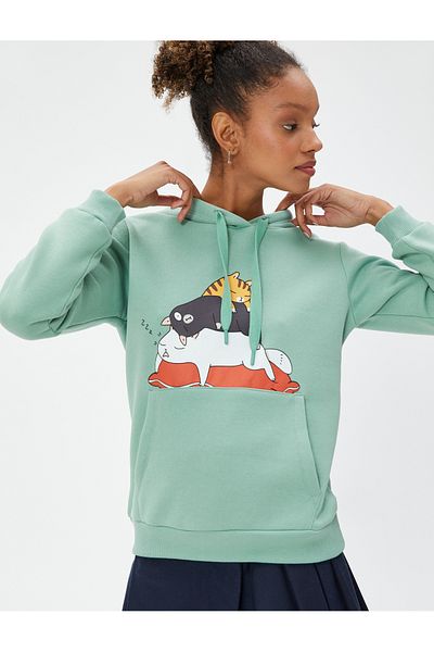 Koton Kapuzenpullover mit Katzenmuster – Kängurutasche