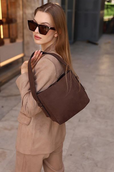 BAHELS Bitter Brown Suede Women's Soft Leather Adjustable Strap Shoulder Bag