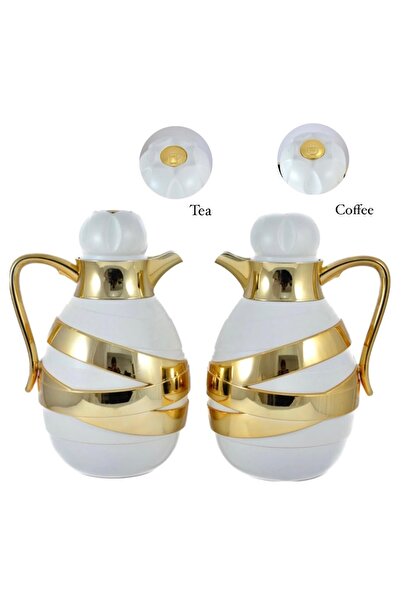 AVCI HOME MAKER طقم قارورة شاي وقهوة مكون من قطعتين سعة 1 لتر و1 لتر - أبيض و...