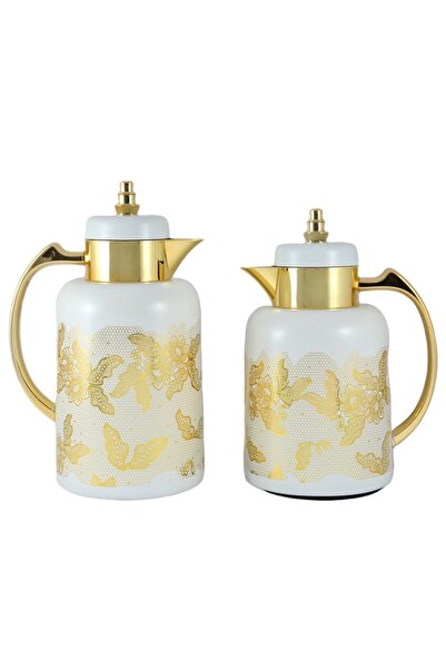 AVCI HOME MAKER 2 PIECES FLASK SET 0.7 LITRE AND 1 LITRE - WHITE AND GOLD