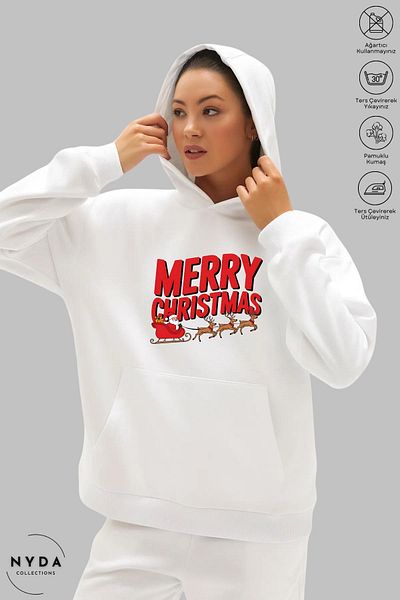 Nyda Collections Καλά Χριστούγεννα με στάμπα Unisex φούτερ με κουκούλα