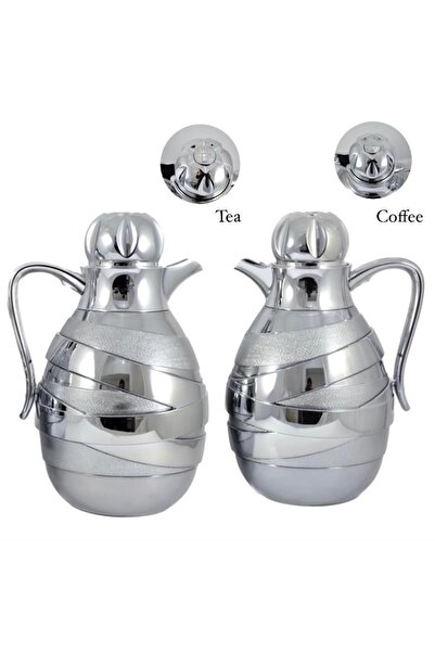AVCI HOME MAKER 2 PIECES FLASK SET TEA AND COFFEE 1 LITRE AND 1 LITRE - SILVER