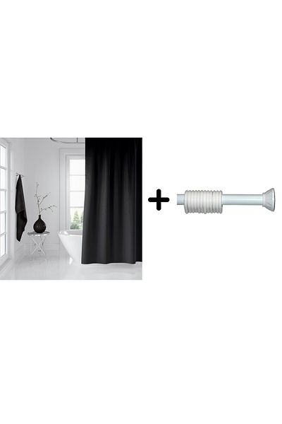 Zethome Κουρτίνα μπάνιου 0010 Μαύρη 180x200 Κρεμάστρα Κουρτινών 120x200 Δώρο