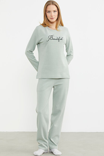 Sementa Fitilli Kalın Sıfır Yaka Pijama Takım - Yeşil