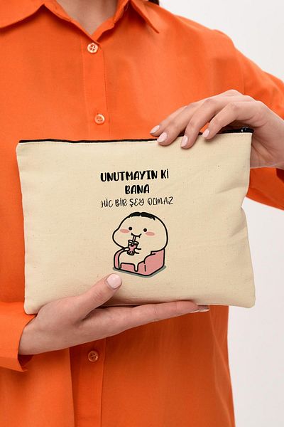 Çınar Bez Çanta Τσάντα μακιγιάζ από καμβά με στάμπα Clutch Nothing Happens