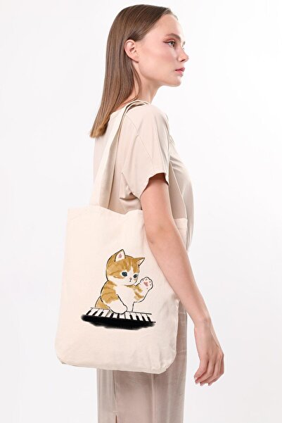 Çınar Bez Çanta حقيبة قماش للقطط العزف على البيانو C1612