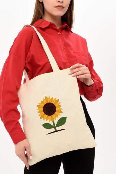 Çınar Bez Çanta AY ÇİÇEĞİ BASKILI HAM BEZ ÇANTA (Tek Taraflı)