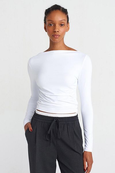Coral 31415 Tricou asimetric cu mânecă lungă-alb