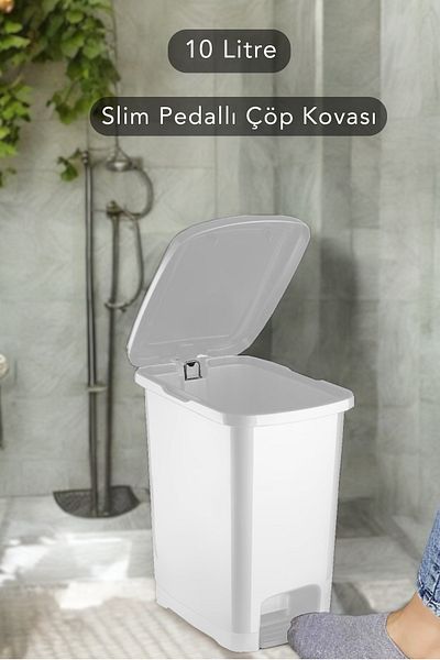 Carat Home Κάδος απορριμμάτων κουζίνας μπάνιου Slim Pedal - 10 λίτρα - Λευκό