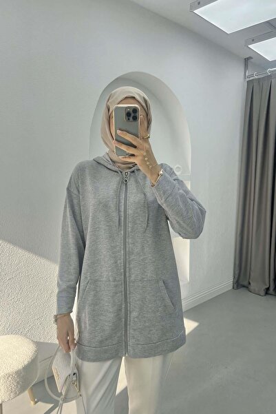 Pardesü Dünyası Fermuarlı Okul Sweatshirt Açık Gri