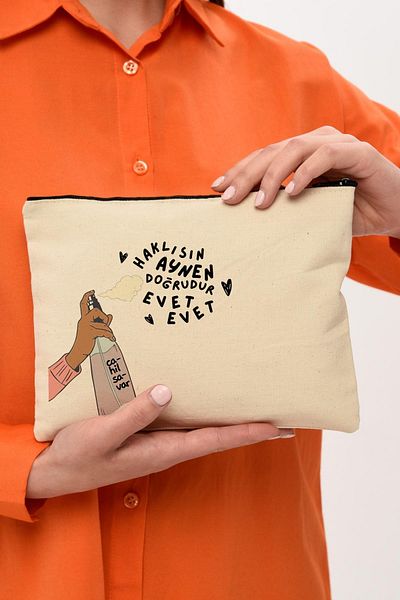 Çınar Bez Çanta Τσάντα μακιγιάζ από καμβά με στάμπα Cahilsavar Clutch