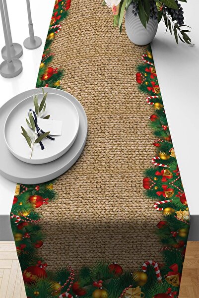 Viva Home Bej Yeniyıl Yılbaşı Noel Christmas Runner Masa Örtüsü 40x140cm RNR635