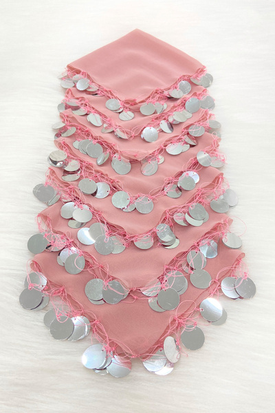 ZEYMERADE Pudra Gümüş Şifon Halay Mendili 1 Adet, Gelin Damat Düğün Kına Sünn...