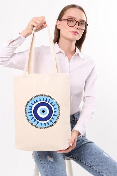 Çınar Bez Çanta Kanvas Nazar Boncuğu Baskılı Bez Çanta