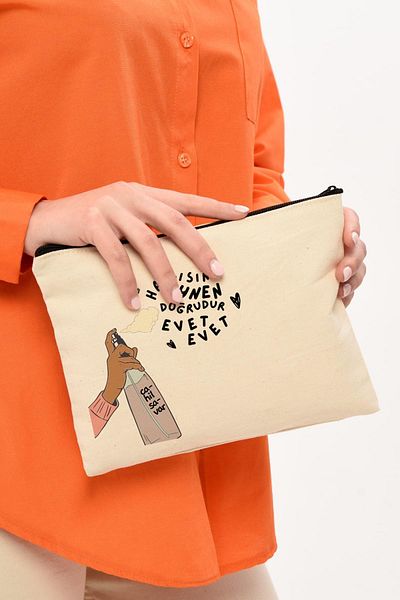 Çınar Bez Çanta Τσάντα μακιγιάζ από καμβά με στάμπα Cahilsavar Clutch