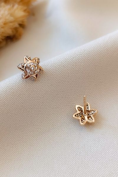 COSİTA Star Figured Zircon Stone Modern and Bright Rose Color Earrings